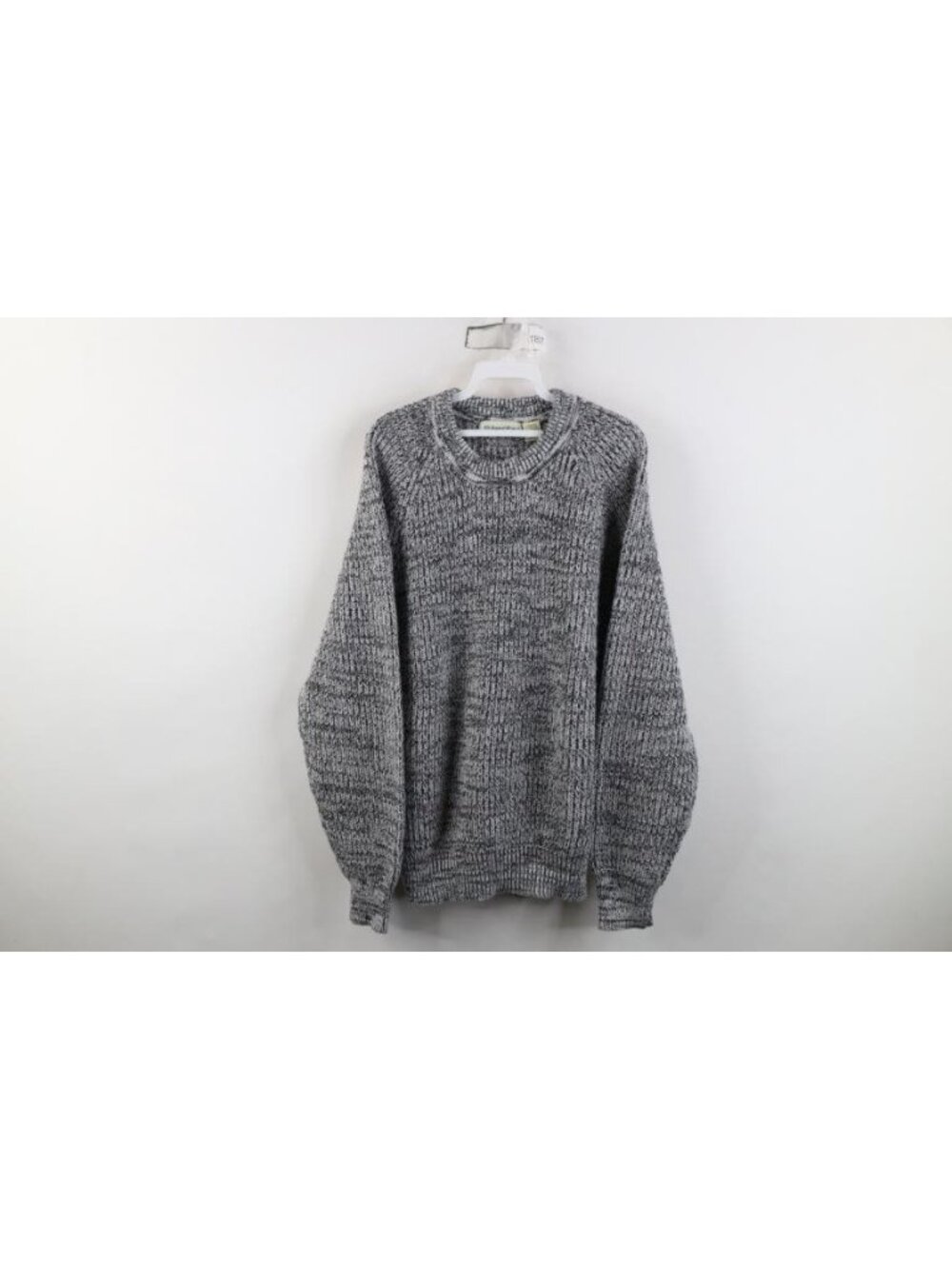 Vintage 90s Crewneck Sweater Mens Size L Chunky Ribbed Knit Long Sleeve Heather